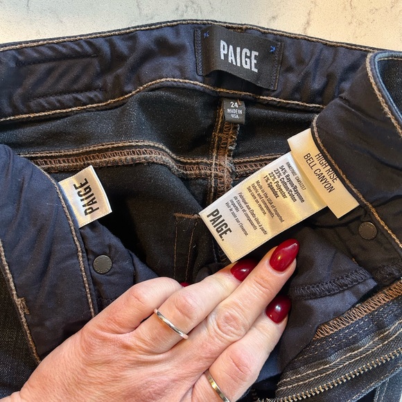EUC PAIGE Bell Canyon Dark Blue Flare Bootcut Stretch Jeans - Picture 8 of 15